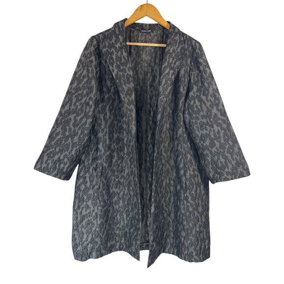 Eileen Fisher Blurred Ikat Jacquard Coat L/XL Cotton Silk Open Front Jacket - Picture 2 of 13
